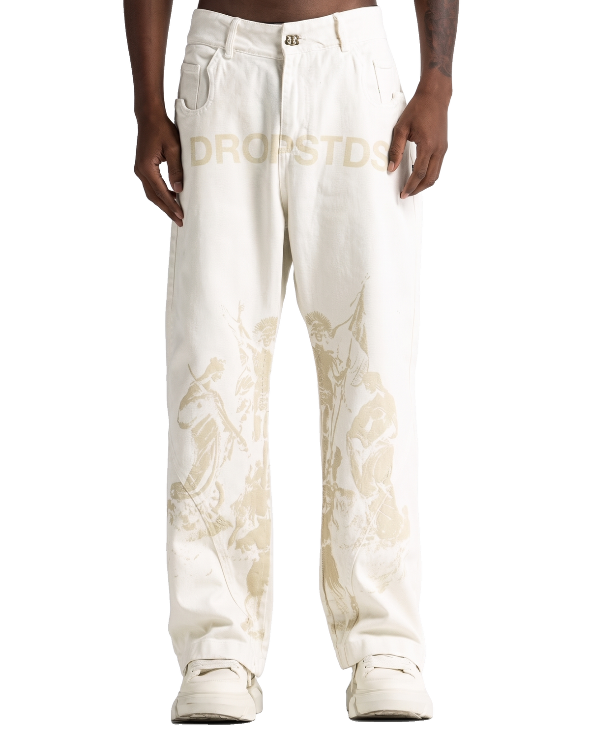 Cream Denim Pant Suede Print