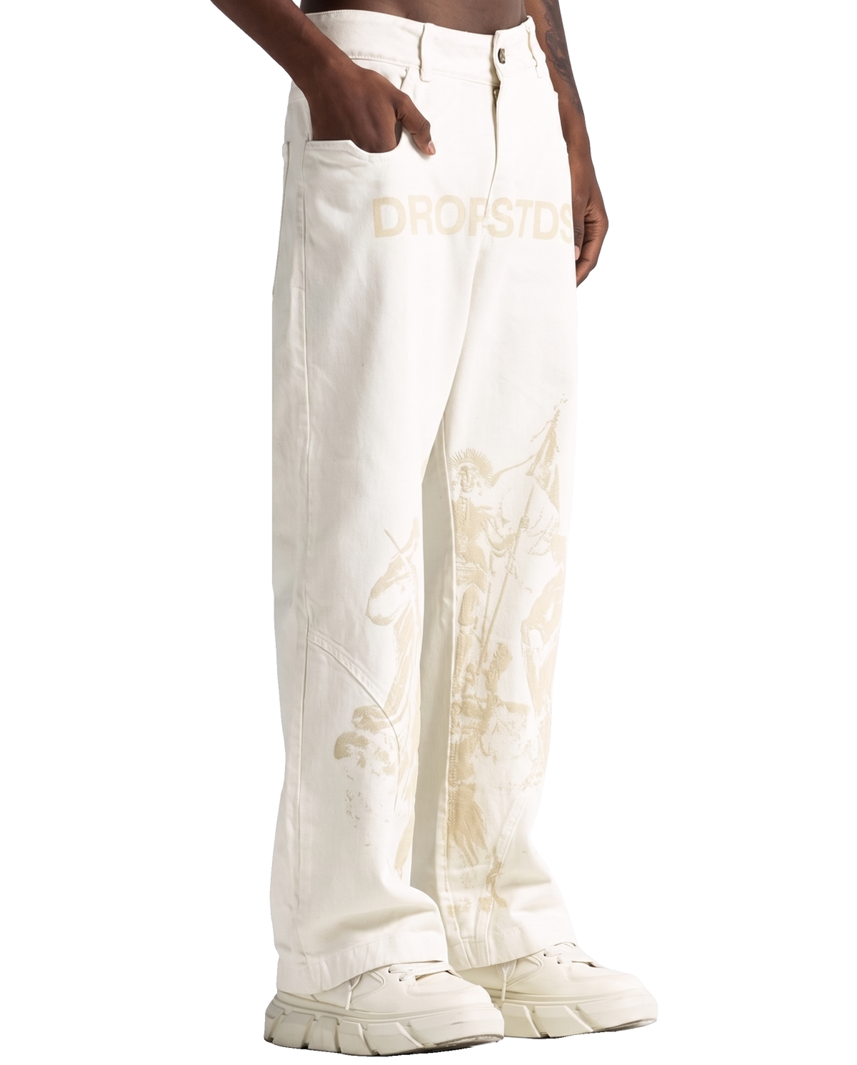 Cream Denim Pant Suede Print – view 2