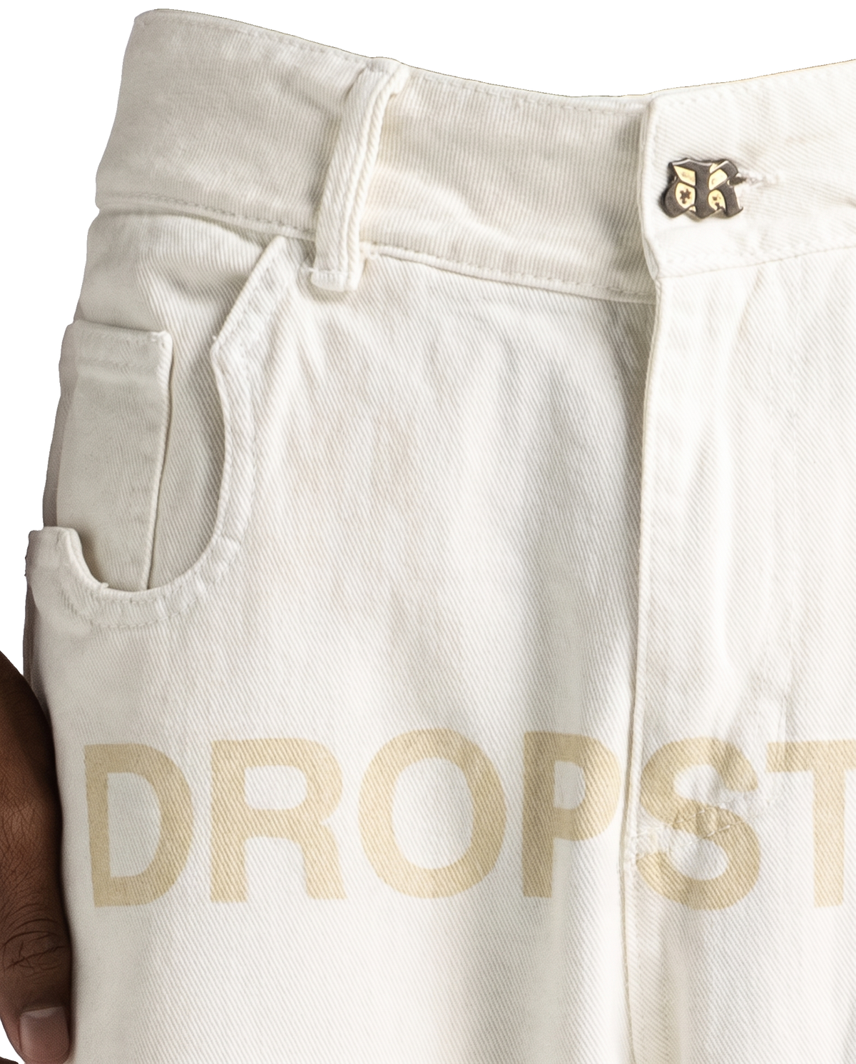 Cream Denim Pant Suede Print – view 4