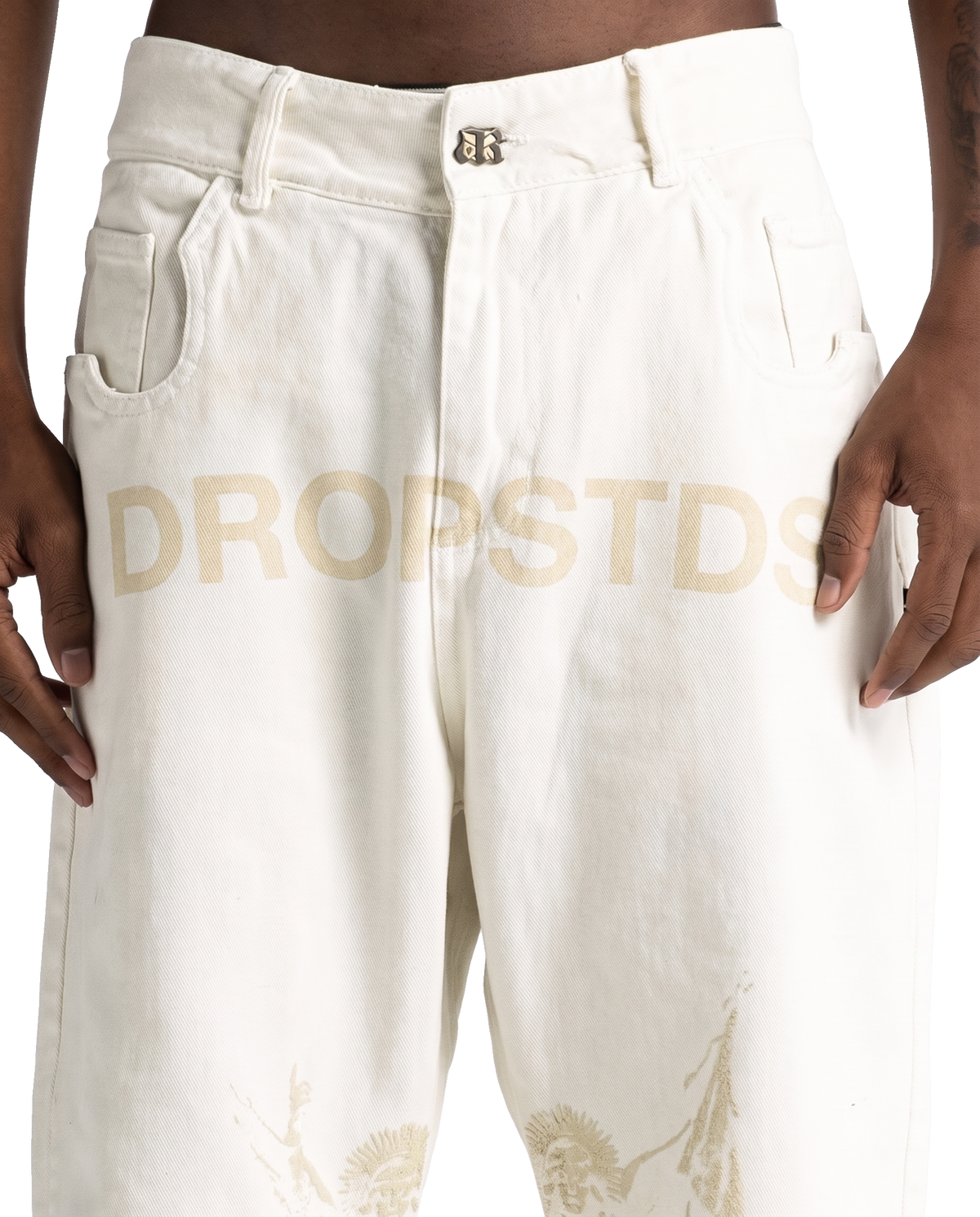 Cream Denim Pant Suede Print – view 6