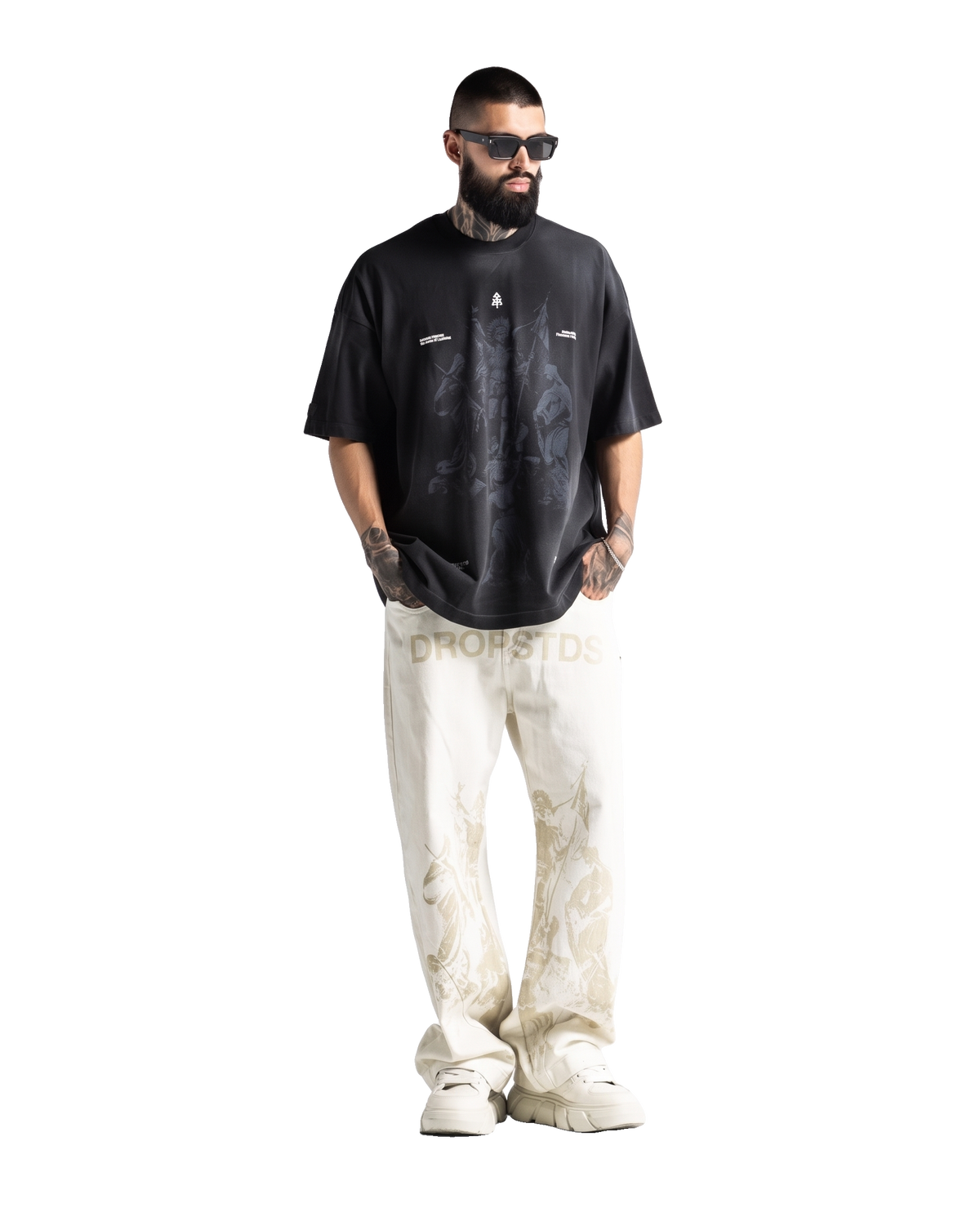 Cream Denim Pant Suede Print – view 8