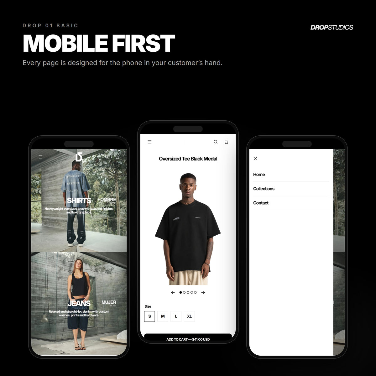 Drop 01 Basic · Mobile first on phones