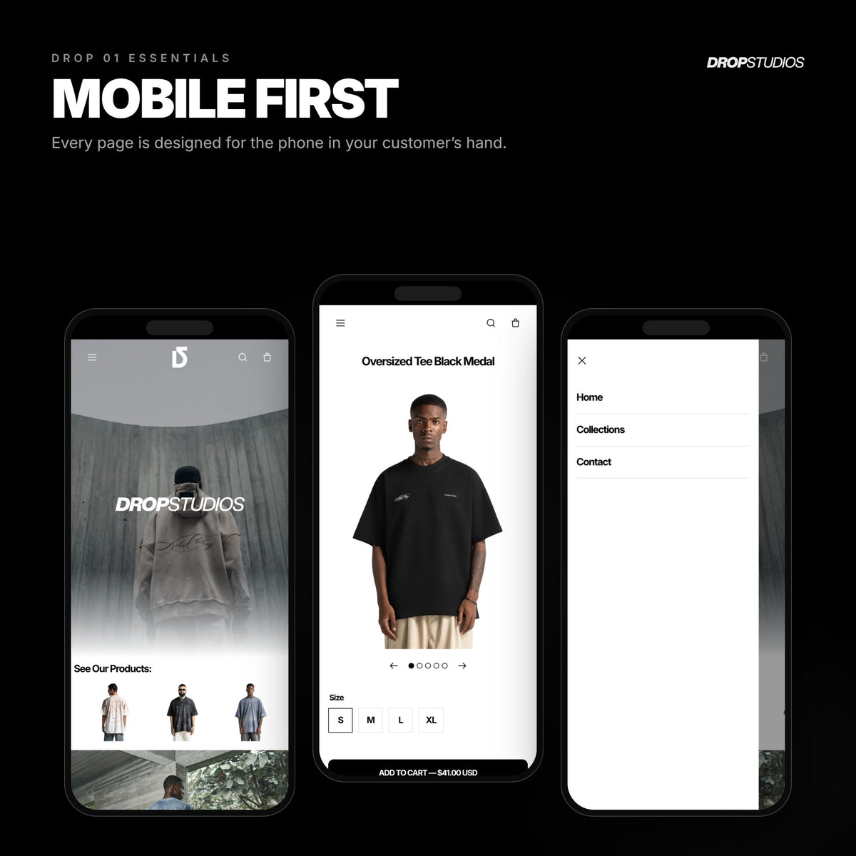 Drop 01 Essentials · Mobile first on phones