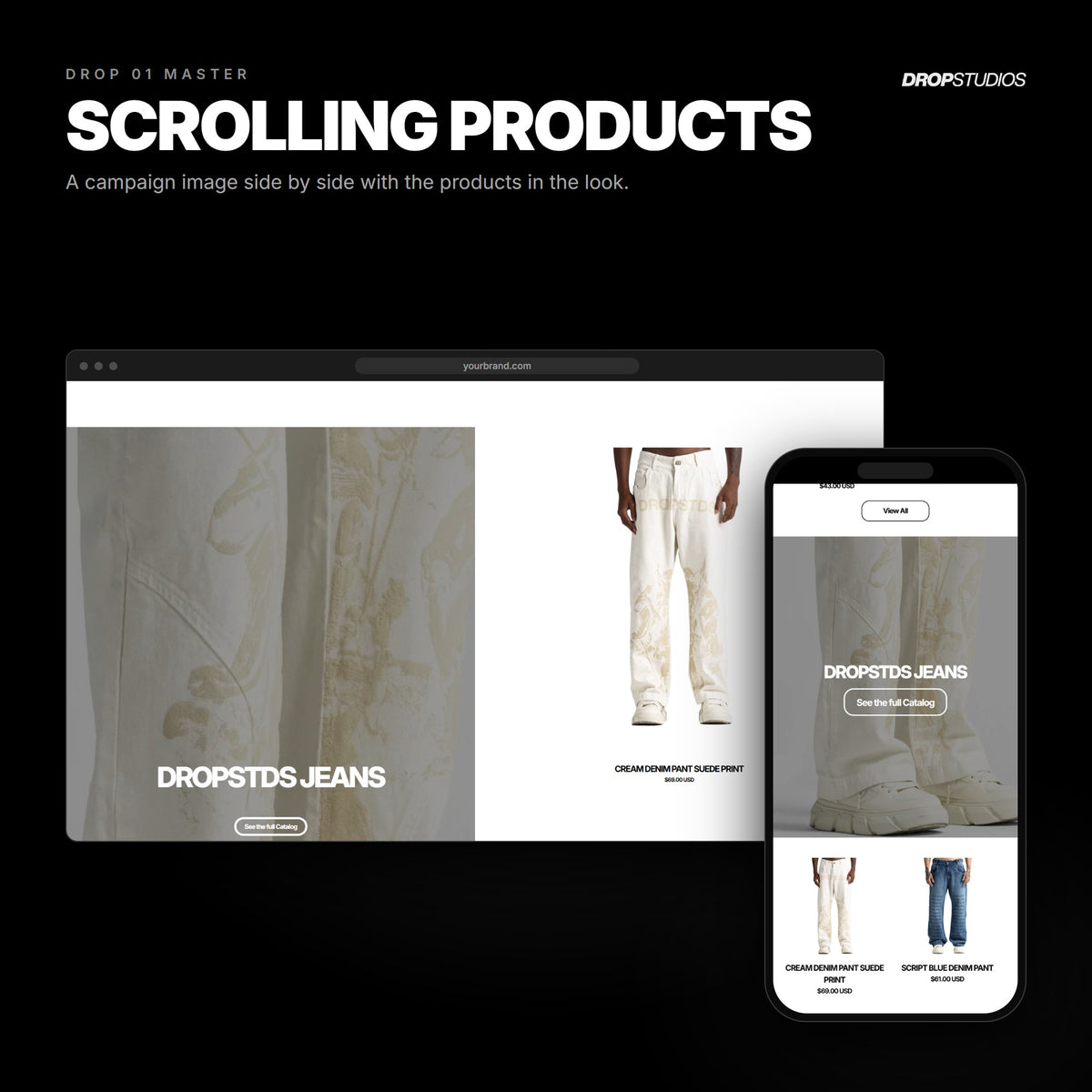 Drop 01 Master · Scrolling products on desktop and mobile