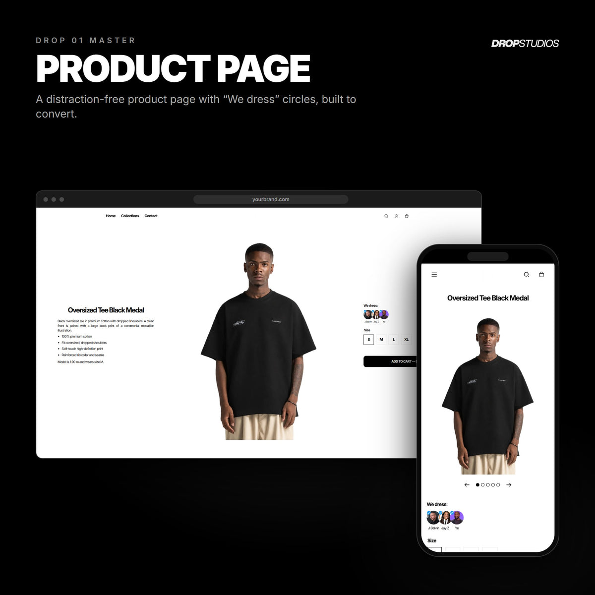 Drop 01 Master · Product page on desktop and mobile