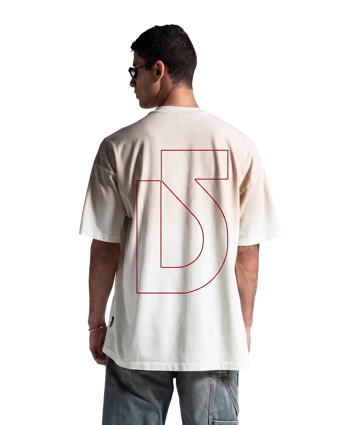 Washed Oversized Tee Beige Red Logo