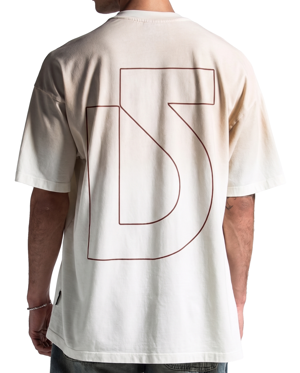 Washed Oversized Tee Beige Red Logo – view 3