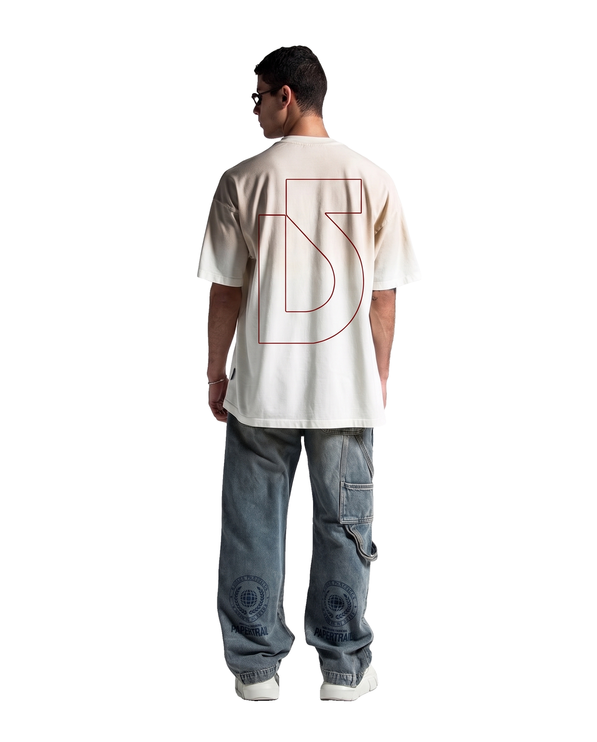 Washed Oversized Tee Beige Red Logo – view 5