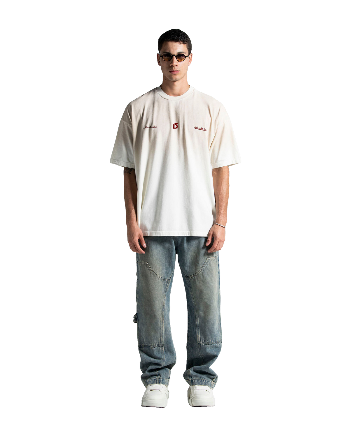 Washed Oversized Tee Beige Red Logo – view 6